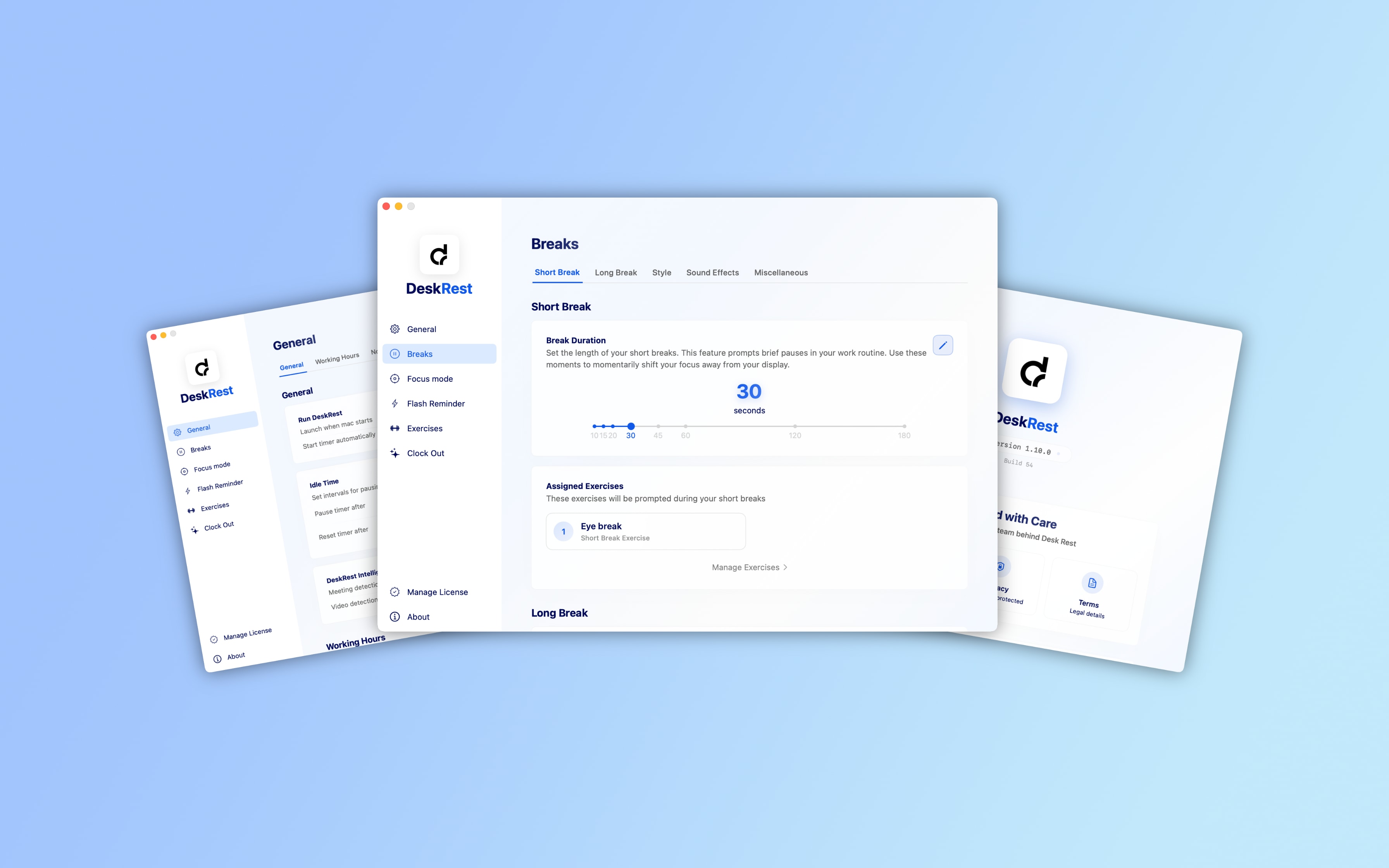 DeskRest 1.9.0 redesigned settings interface showing improved visual hierarchy and streamlined controls