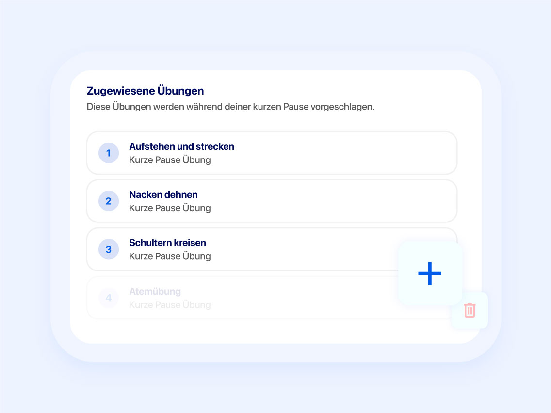 DeskRest benutzerdefinierte Übungseinstellungen
